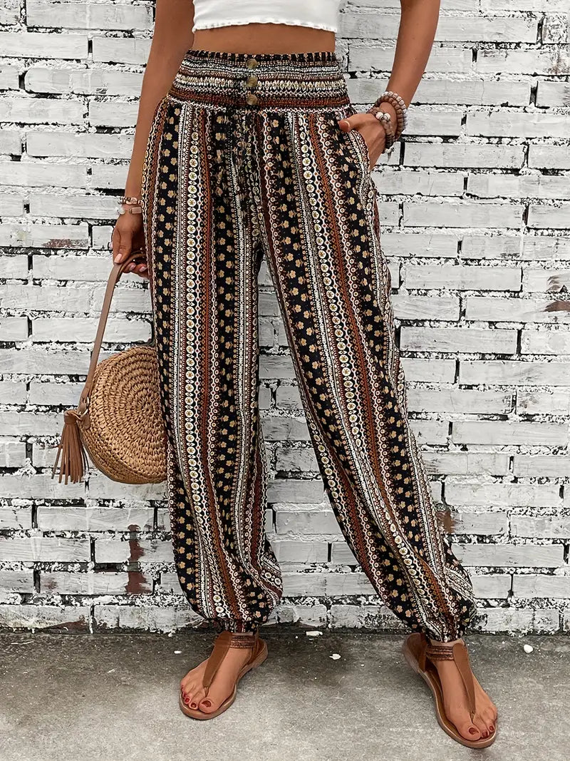 Boho-Chic Women's Pants with Graphic Print – Solara 0