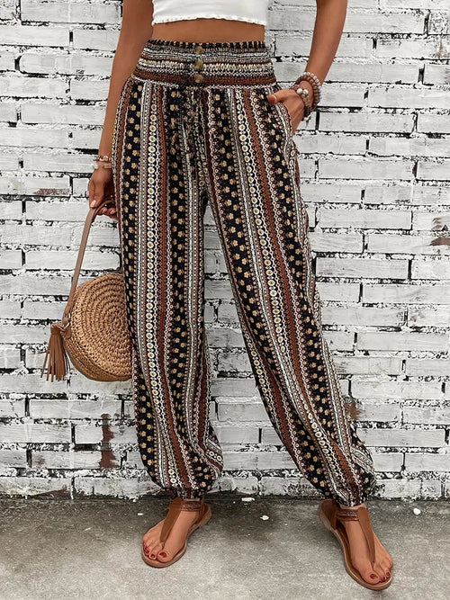 Boho-Chic Women's Pants with Graphic Print – Solara 0