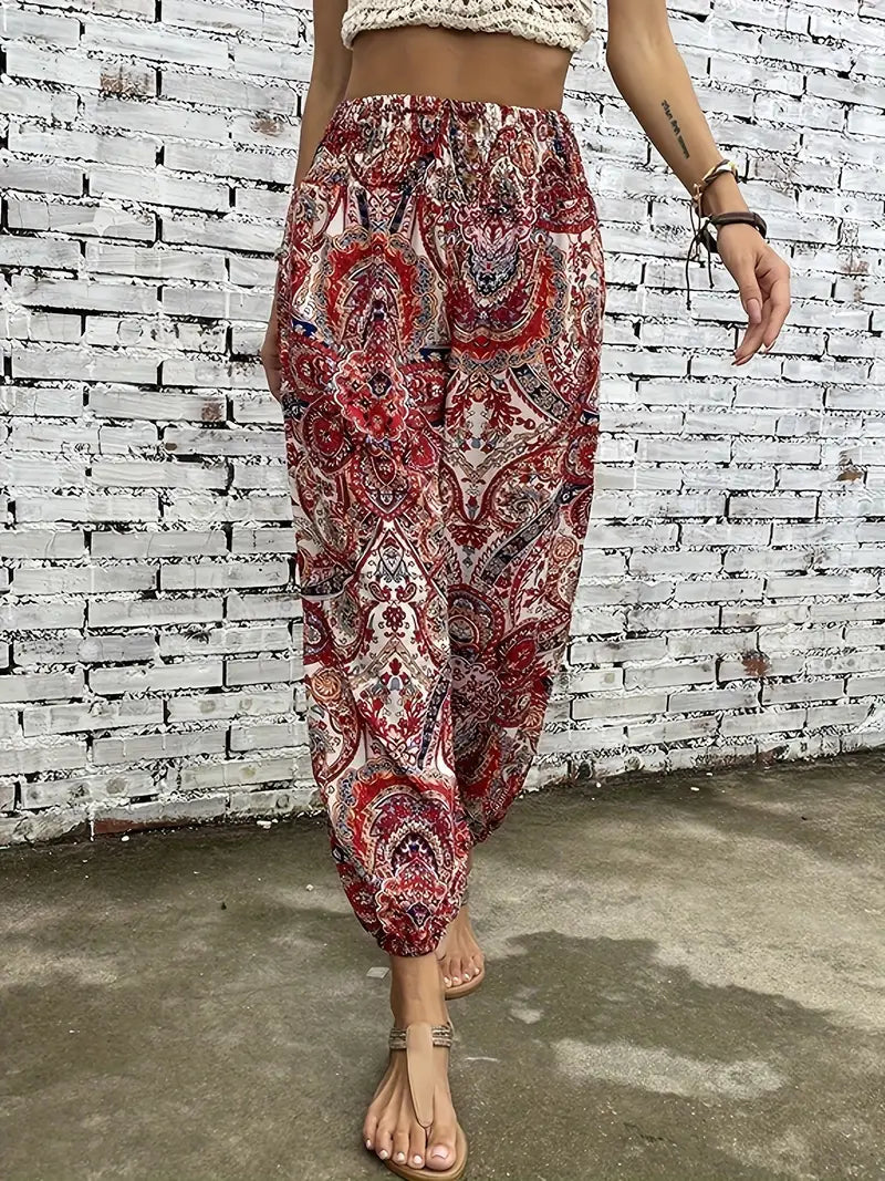 Boho-Chic Women's Pants with Graphic Print – Solara 1
