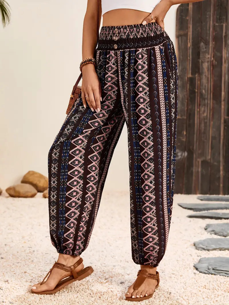 Boho-Chic Women's Pants with Graphic Print – Solara 3
