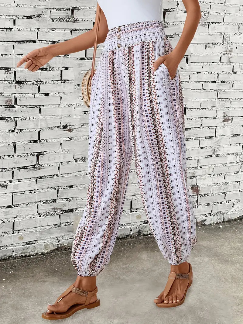 Boho-Chic Women's Pants with Graphic Print – Solara 5