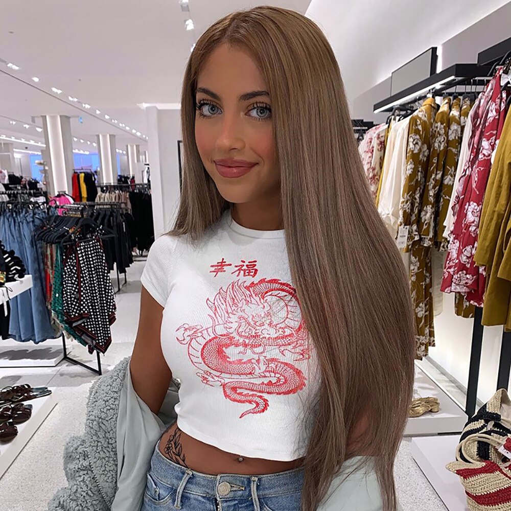 Celie Croptop T-shirt | With retro dragon design 0