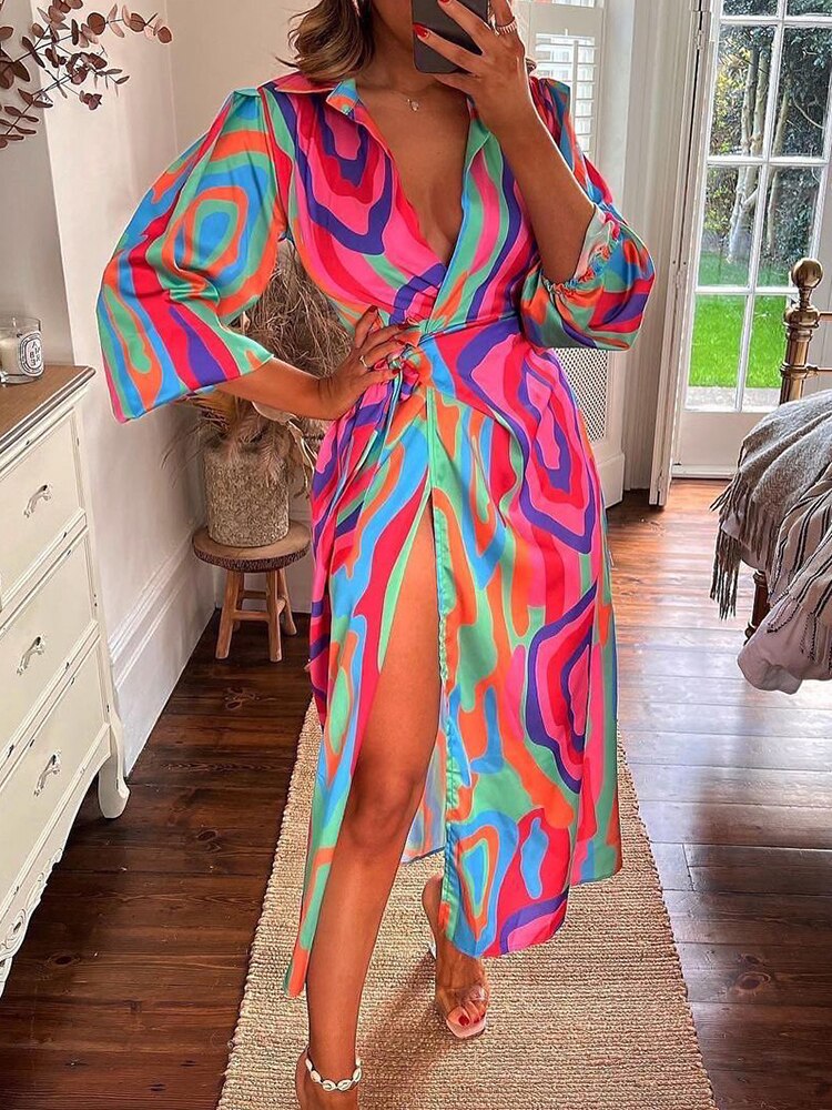 Chess Colored Dress | Ibiza Wrap Dress with Slit 0