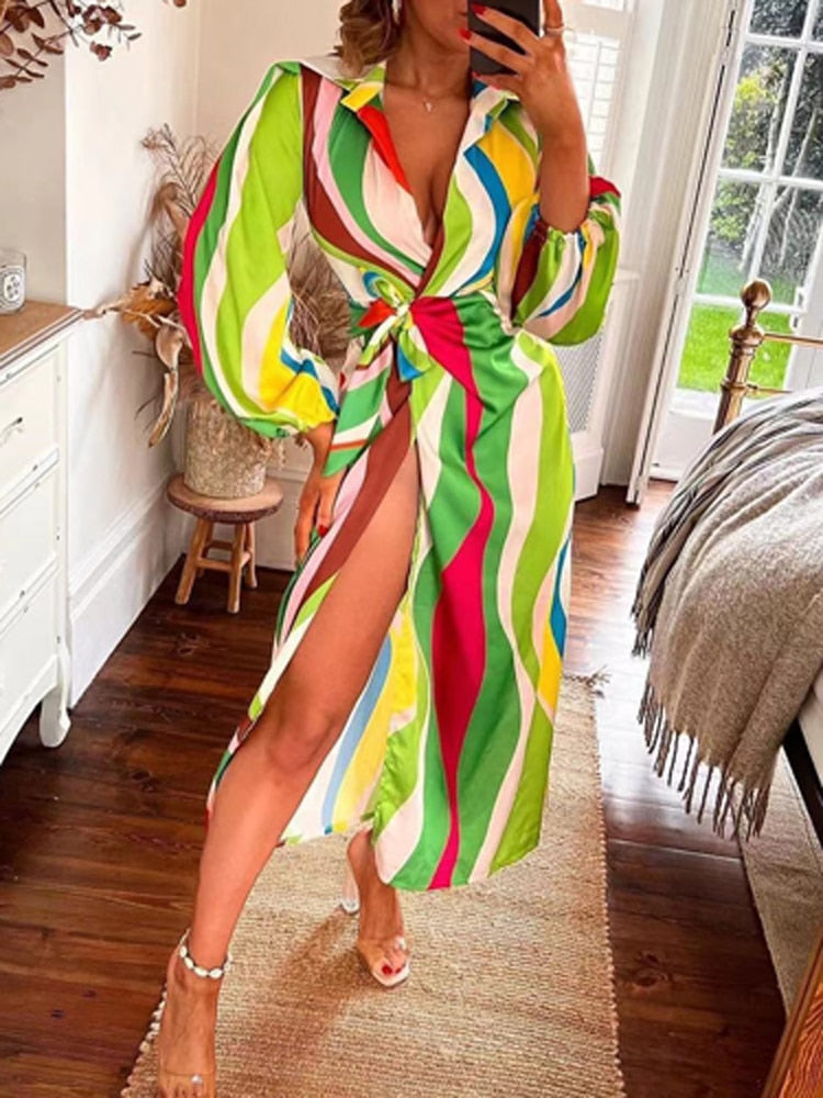 Chess Colored Dress | Ibiza Wrap Dress with Slit 3
