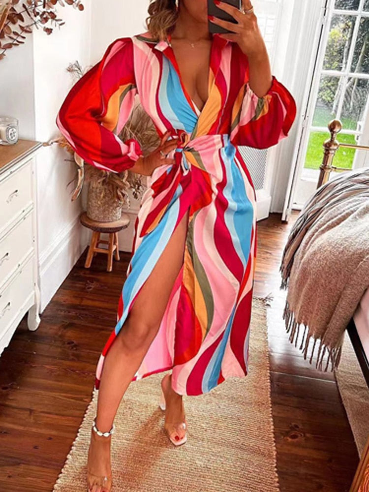 Chess Colored Dress | Ibiza Wrap Dress with Slit 5