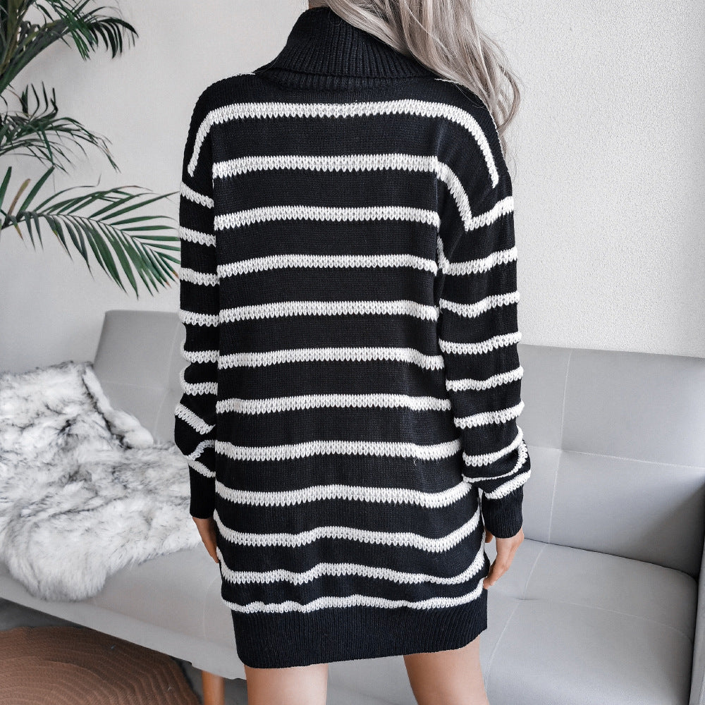 Grazia Sweater Dress | Turtleneck dress with stripe design 7
