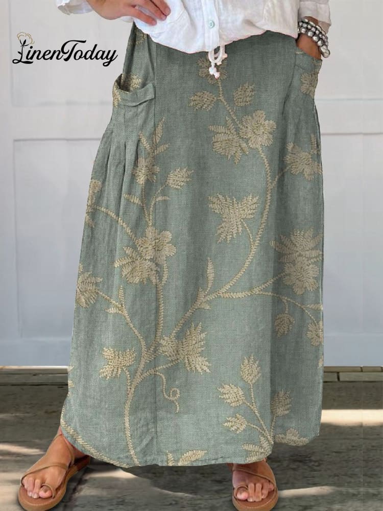 Linen Maxi Skirt with Floral Print – Aurelia 0