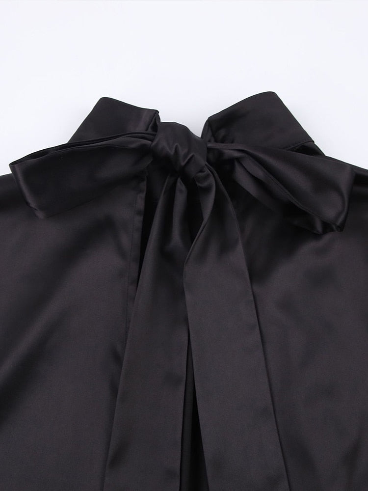 Loïs Satin Dress | With a beautiful bow and open back 4