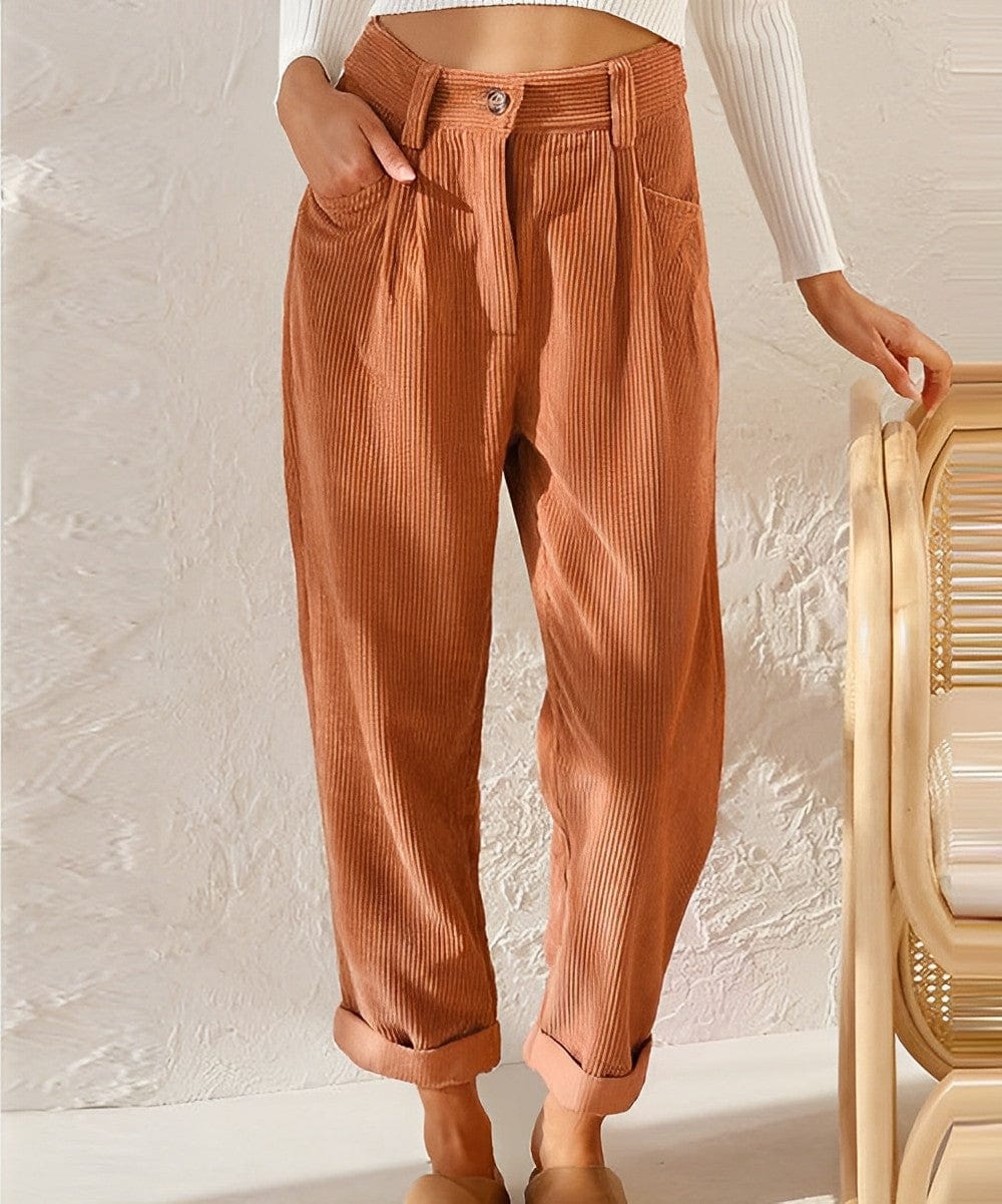 Stylish Women's Corduroy Pants with High Waist – Naima 0