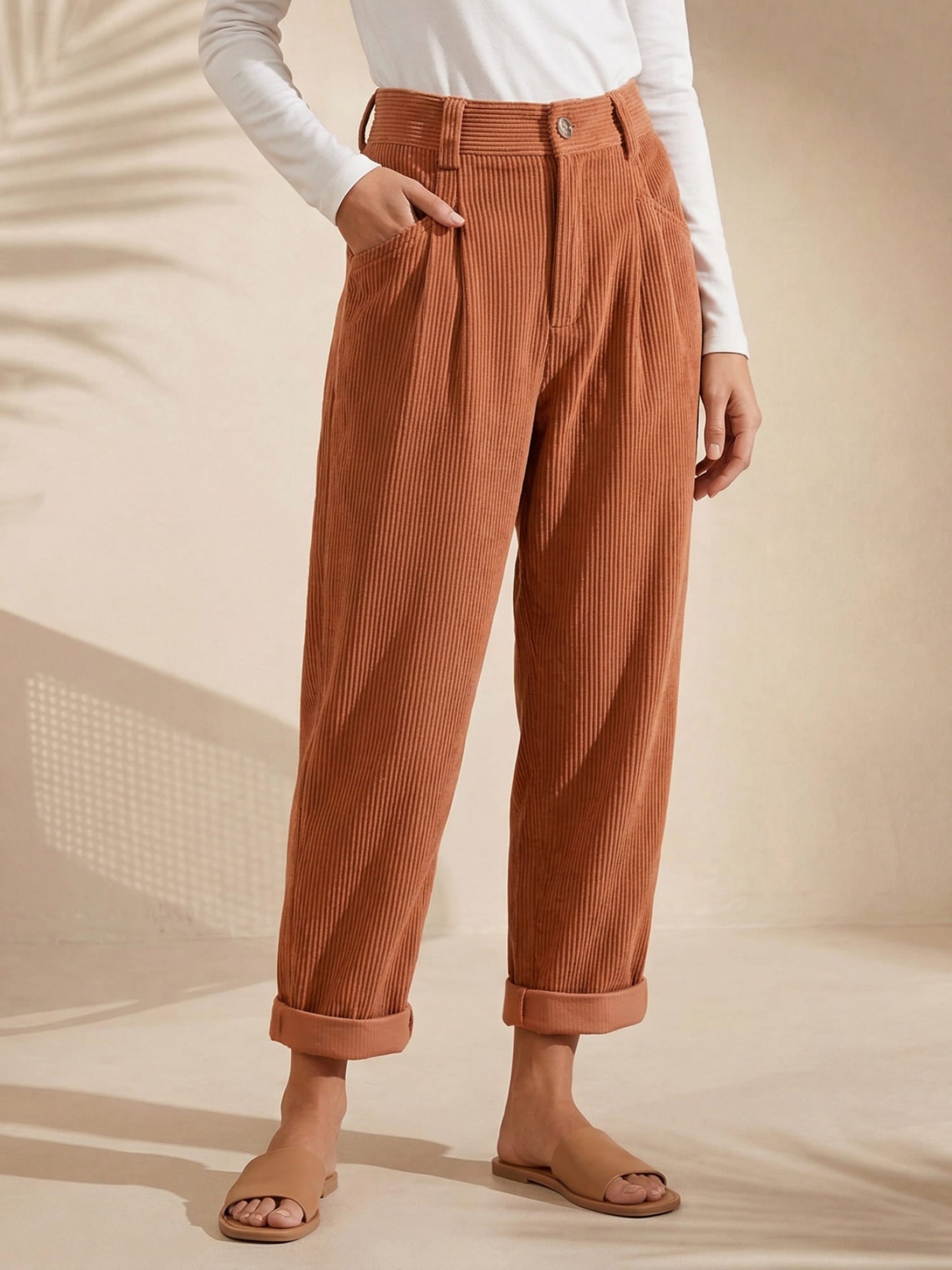 Stylish Women's Corduroy Pants with High Waist – Naima 2