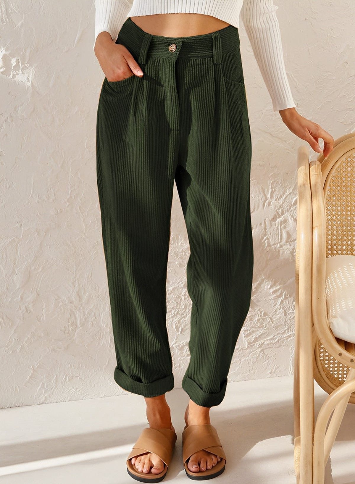 Stylish Women's Corduroy Pants with High Waist – Naima 5