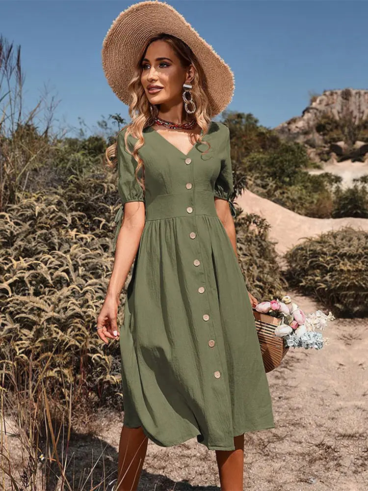 V-neck midi dress with button fastening - Maxine 0