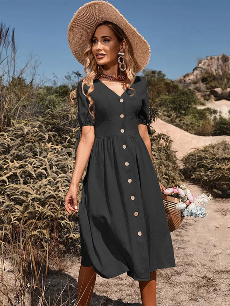 V-neck midi dress with button fastening - Maxine 1
